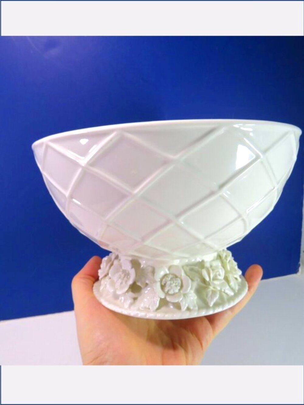Target Shabby Chic White Ceramic Bowl Raised Diamond/Flower Motif Vintage